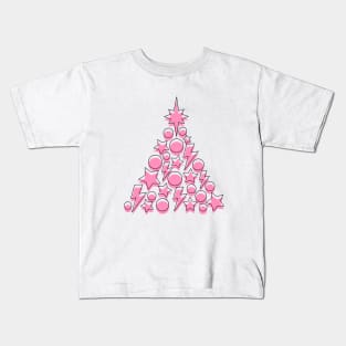 Pink Christmas Tree, Lightning, Star and Baubles Kids T-Shirt